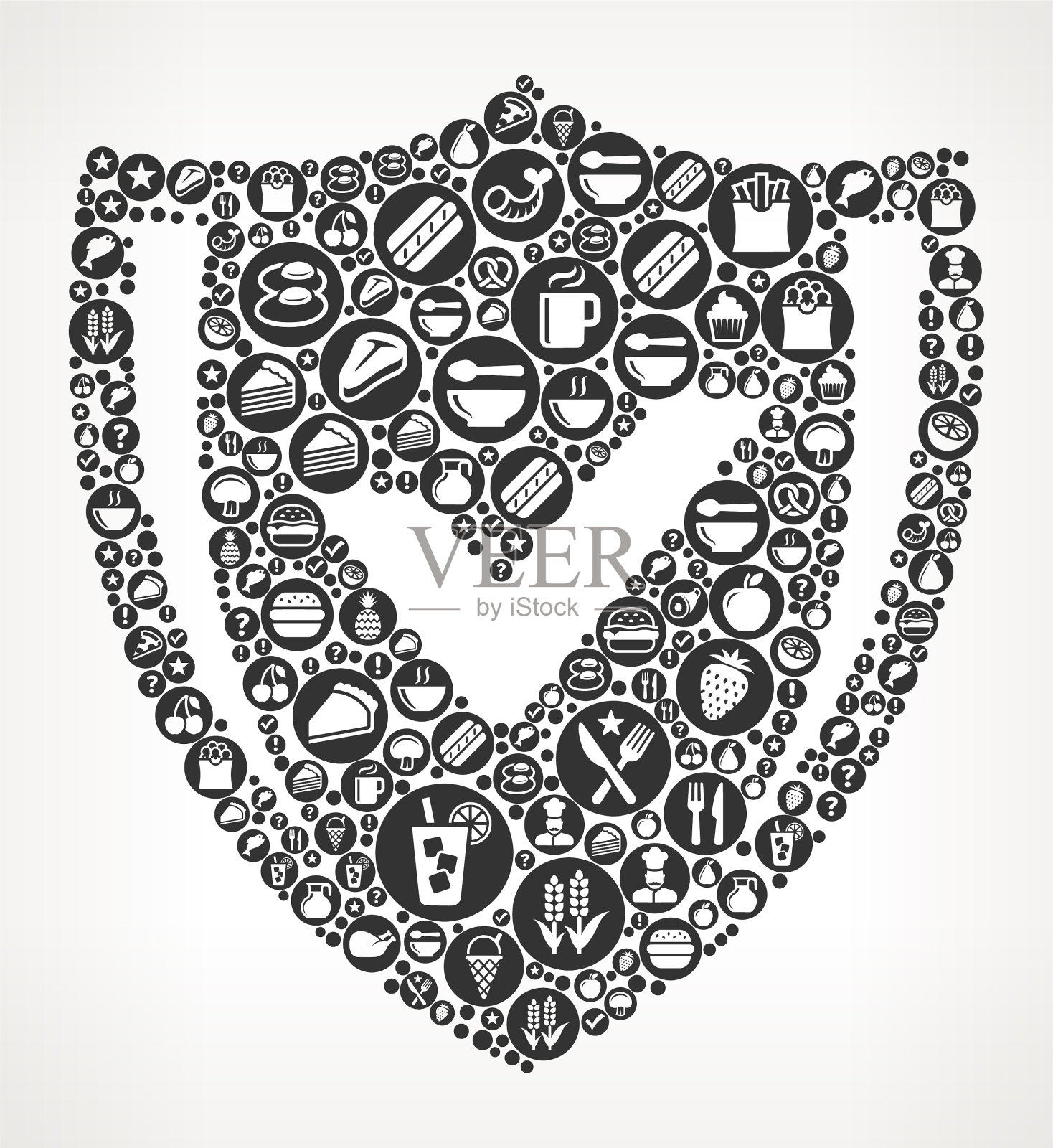 安全盾食品黑白图标背景插画图片素材