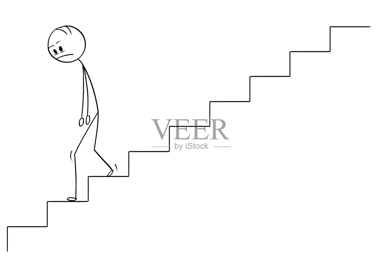 悲伤沮丧的卡通男人或商人走下楼梯插画图片素材