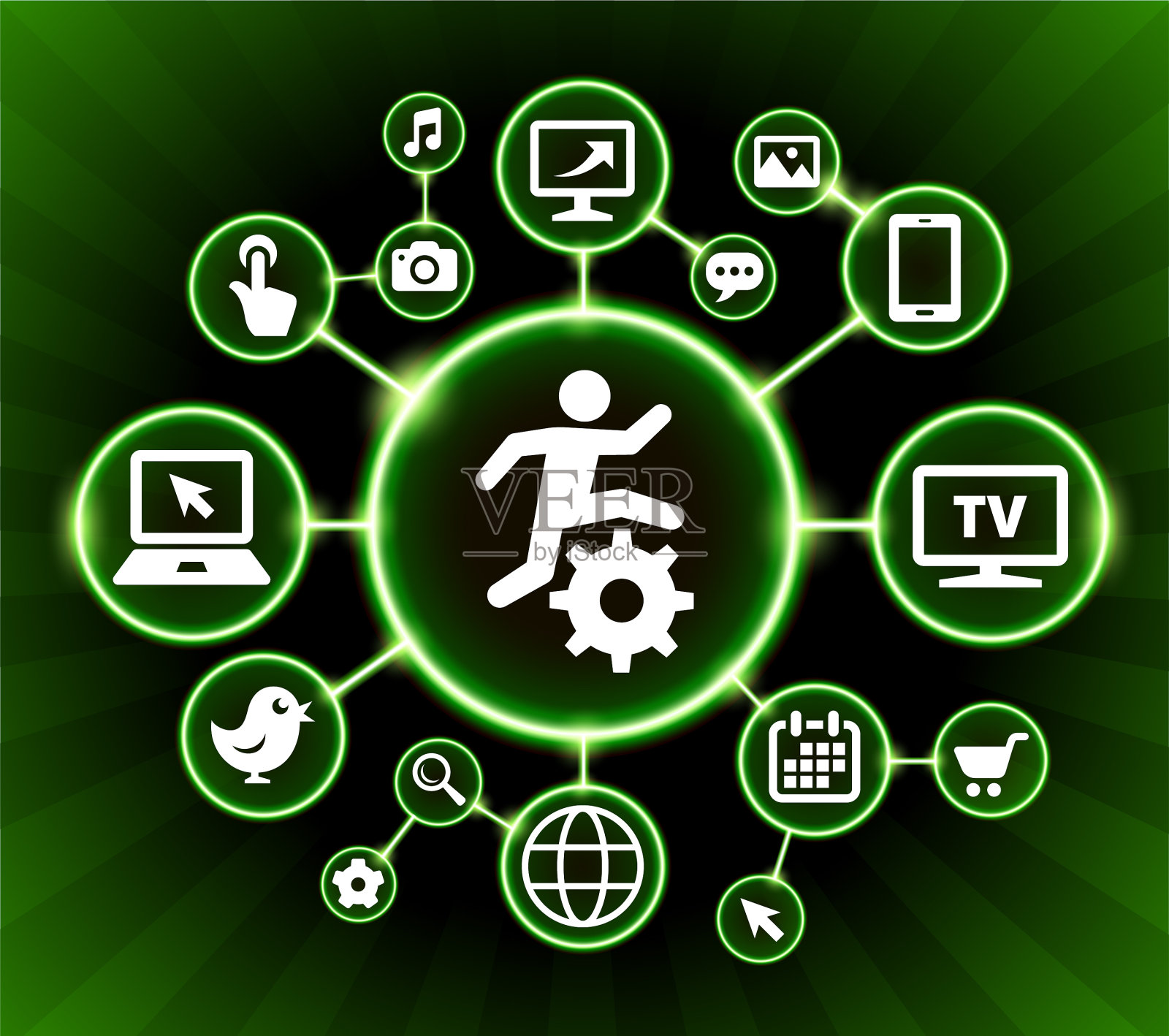 Stick Figure Running Gear互联网通讯技术暗按钮背景插画图片素材