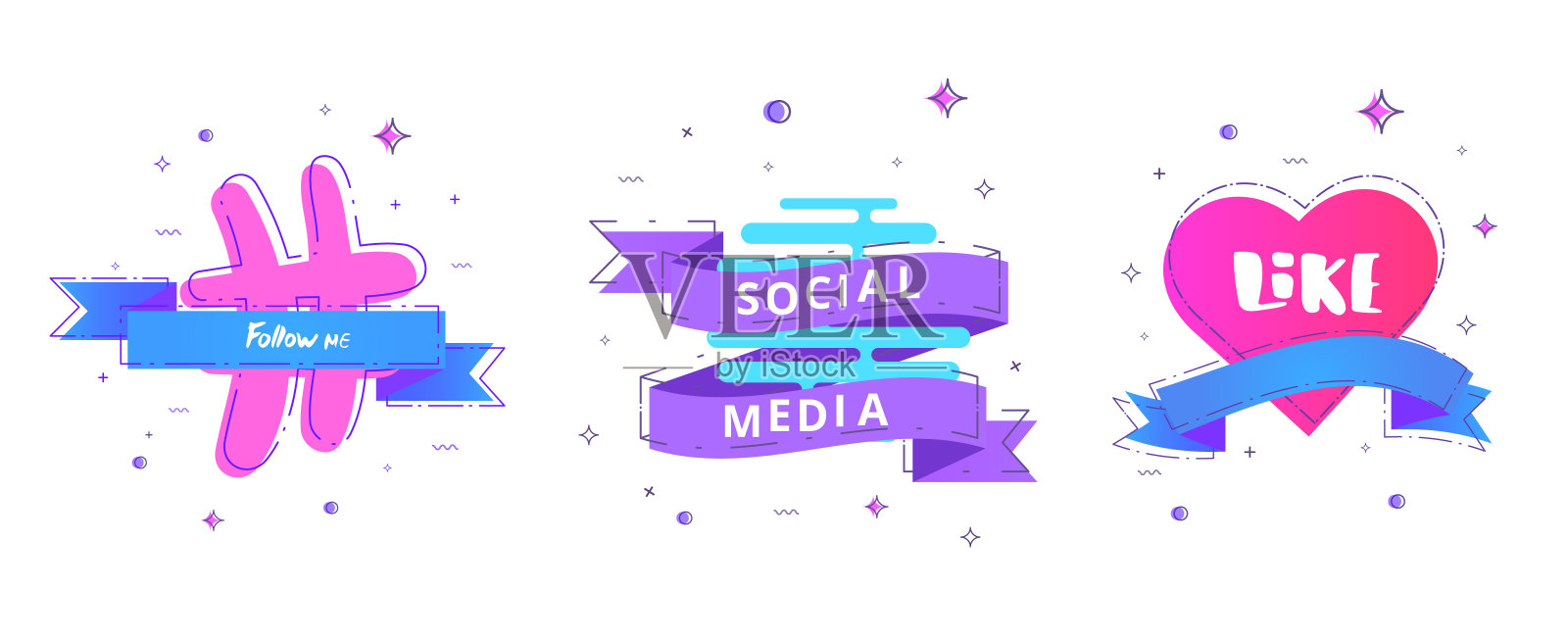 社交媒体，比如几何横幅上的“关注我”文字。矢量插图。插画图片素材