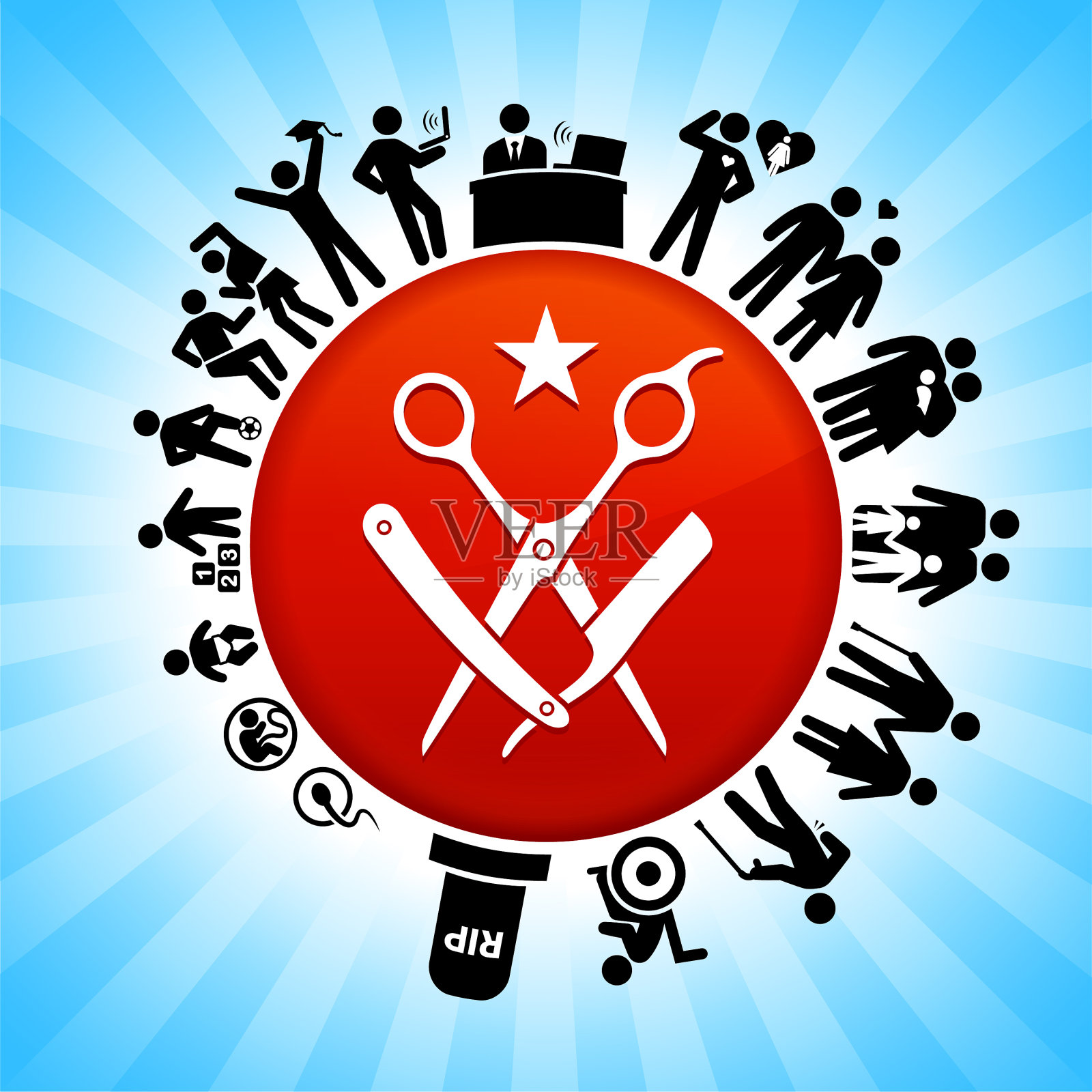 剪刀和刷子生命周期阶段的背景插画图片素材