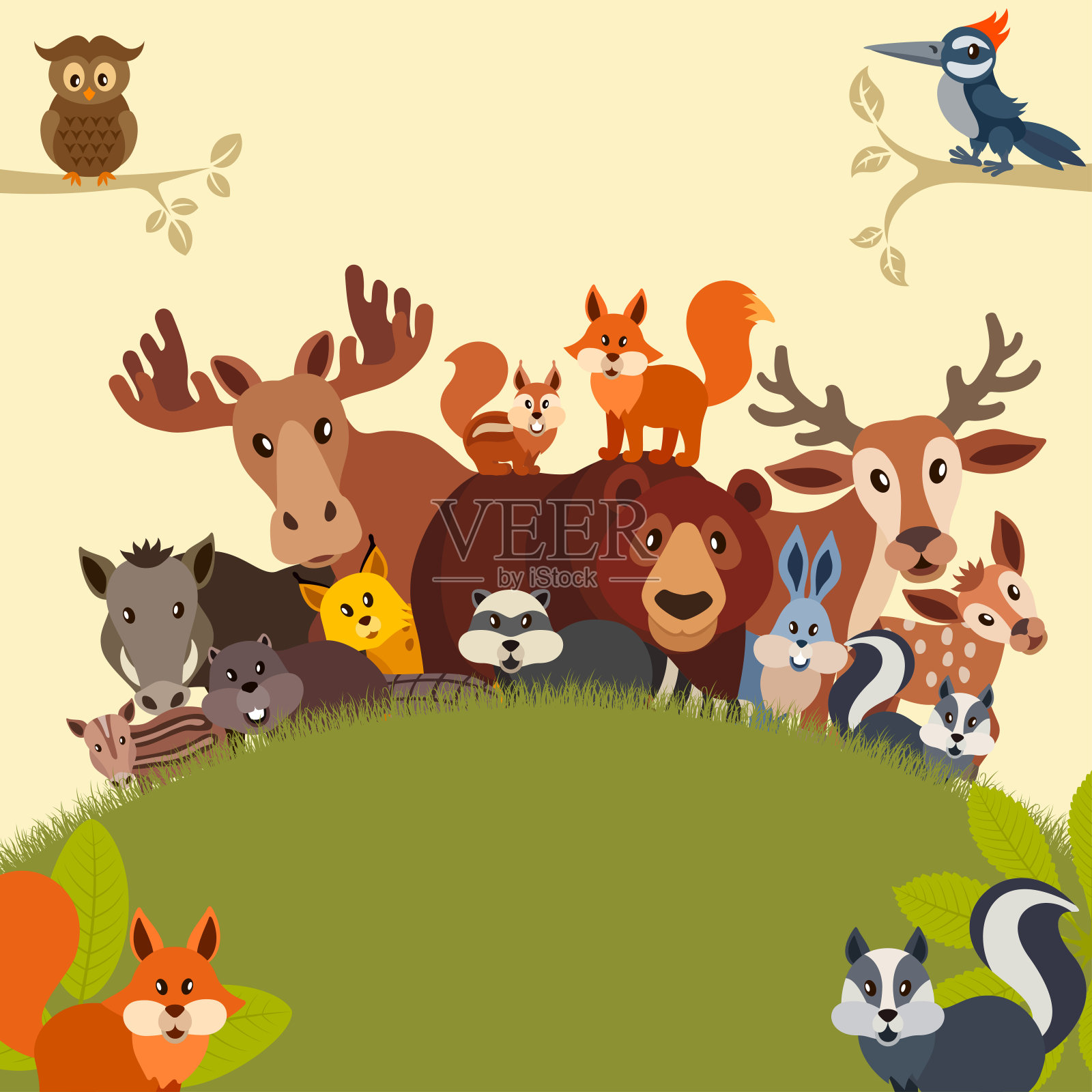 野生动物贺卡插画图片素材