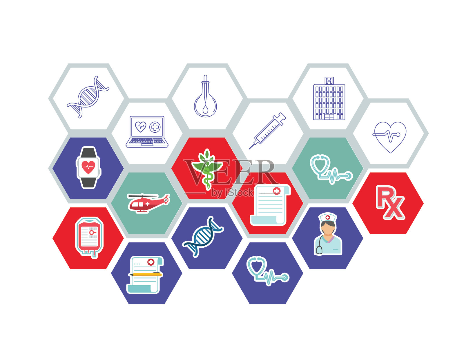 六边形背景与医疗保健图标插画图片素材