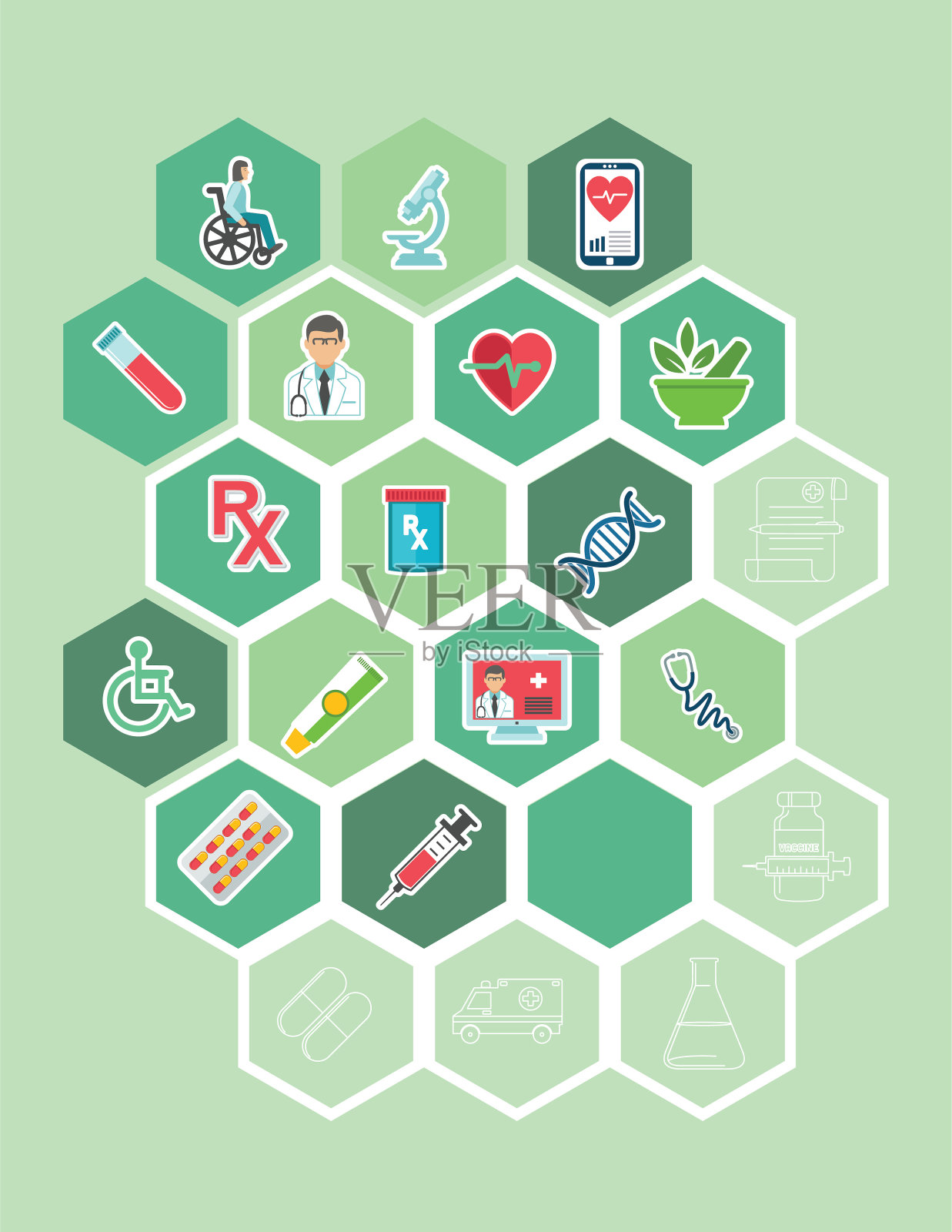 六边形背景与医疗保健图标图标素材
