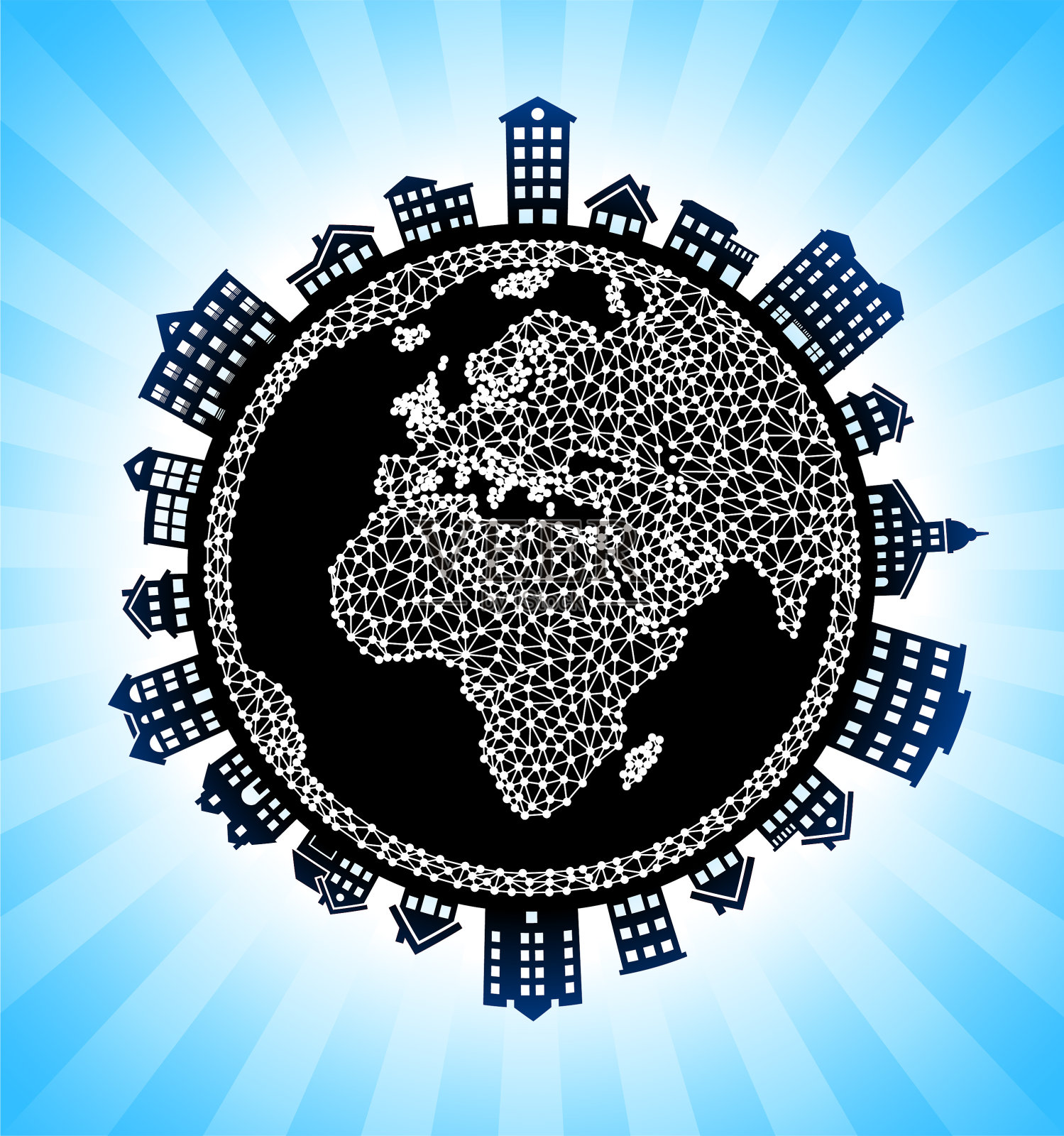 乡村城市天际线背景上的地球插画图片素材