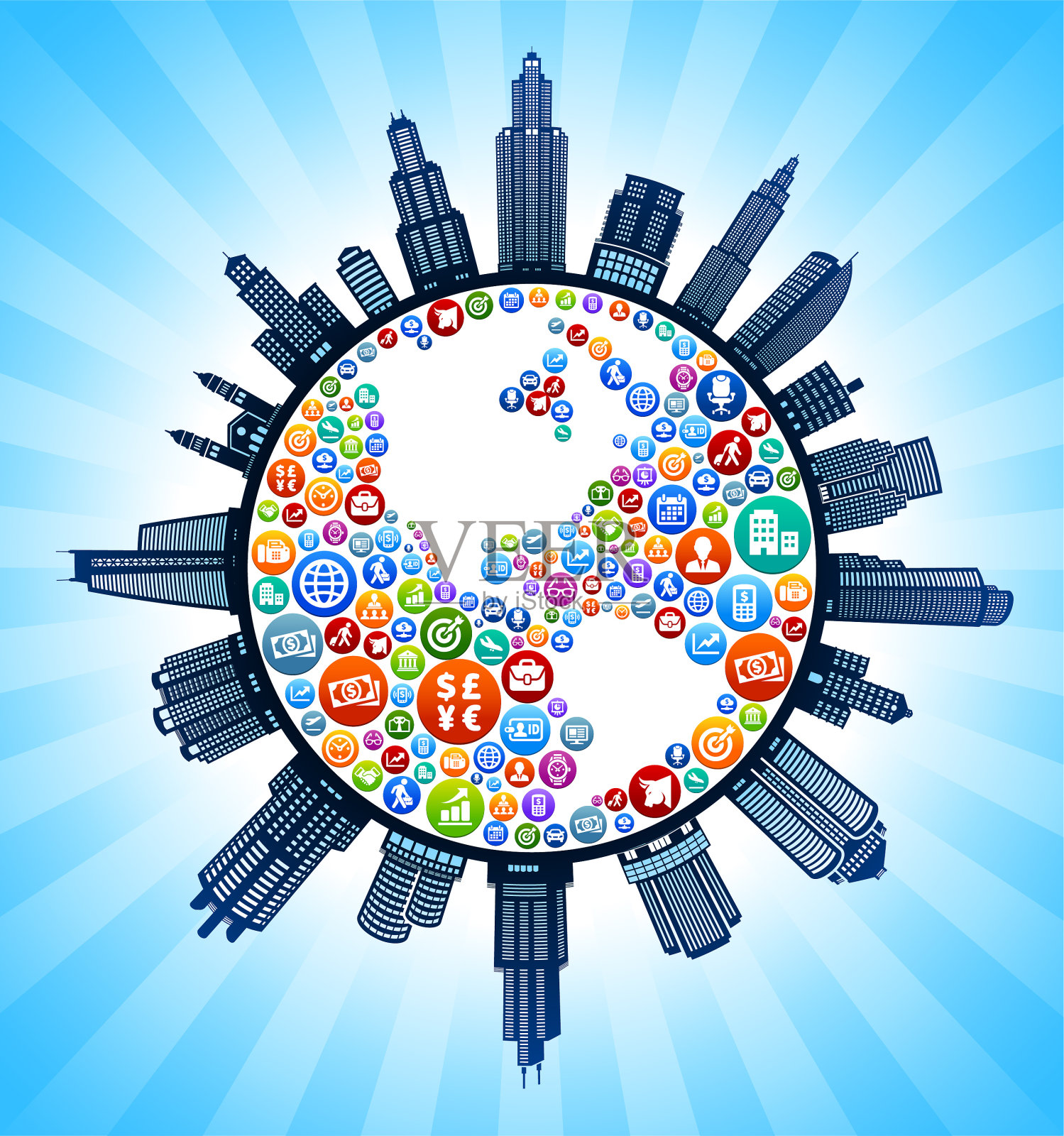 行星地球商业现代城市景观天际线背景插画图片素材