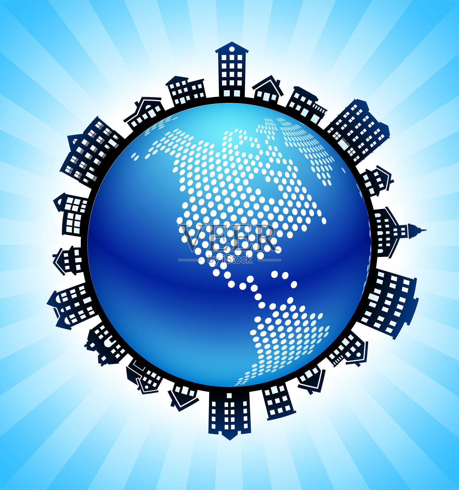 乡村城市天际线背景上的北美洲插画图片素材