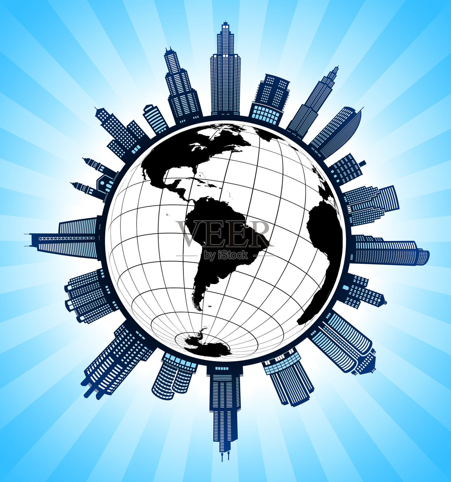 南美洲黑白城市景观天际线背景插画图片素材