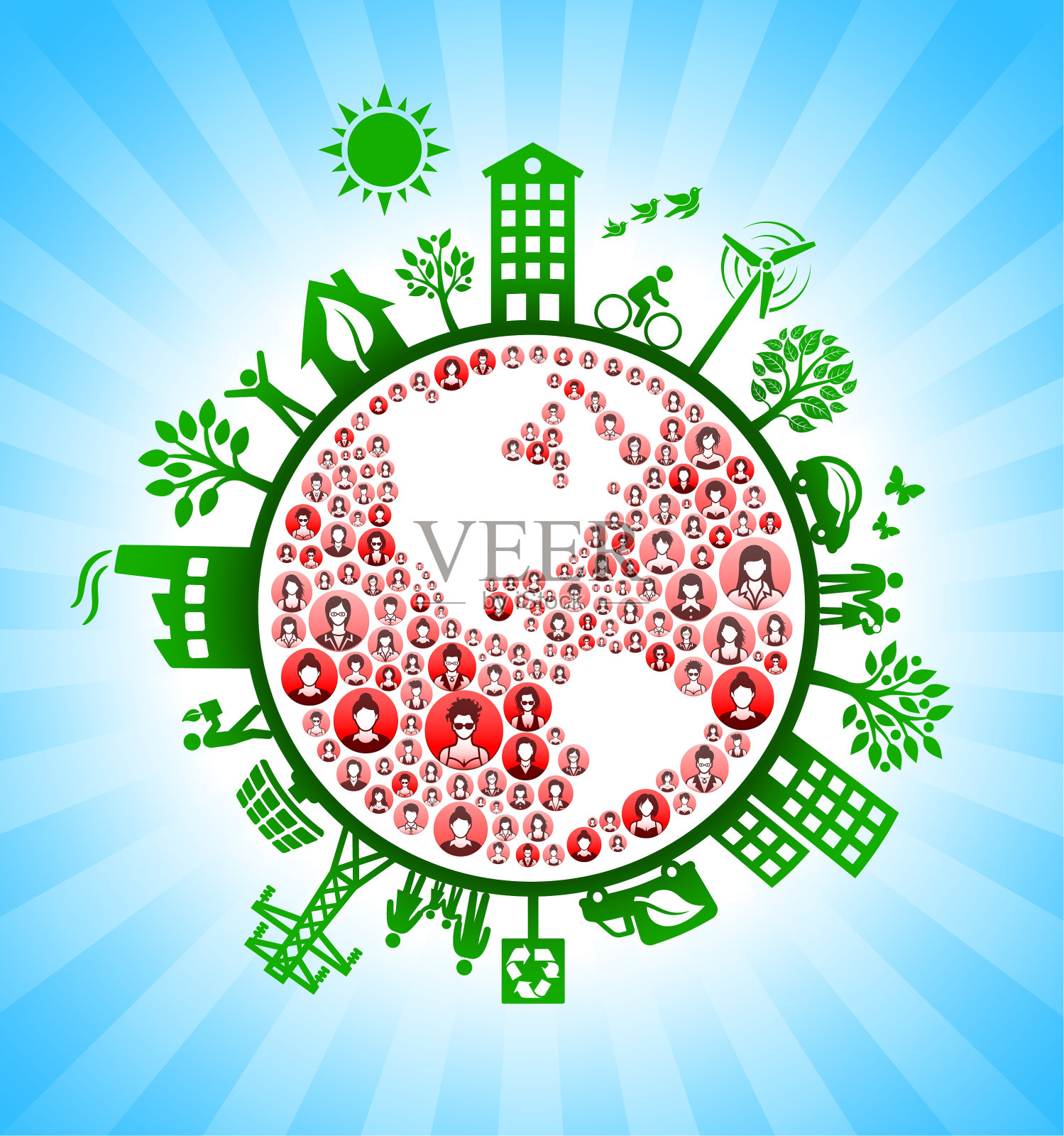 地球女性绿色环境保护背景插画图片素材