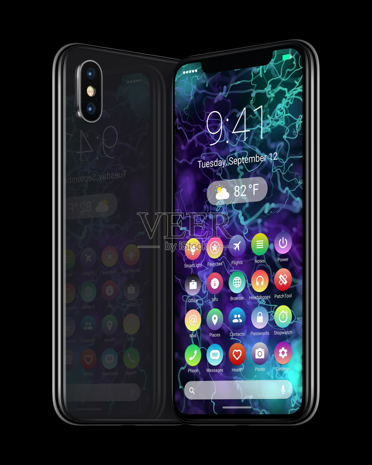 黑色转向智能手机与材料设计的平面UI界面照片摄影图片