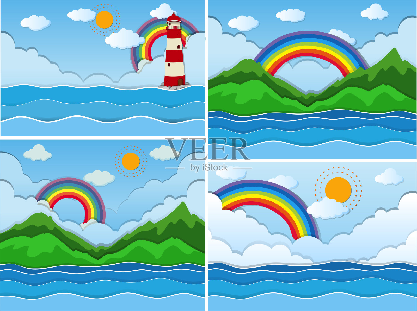 美丽的大自然和五彩缤纷的彩虹插画图片素材