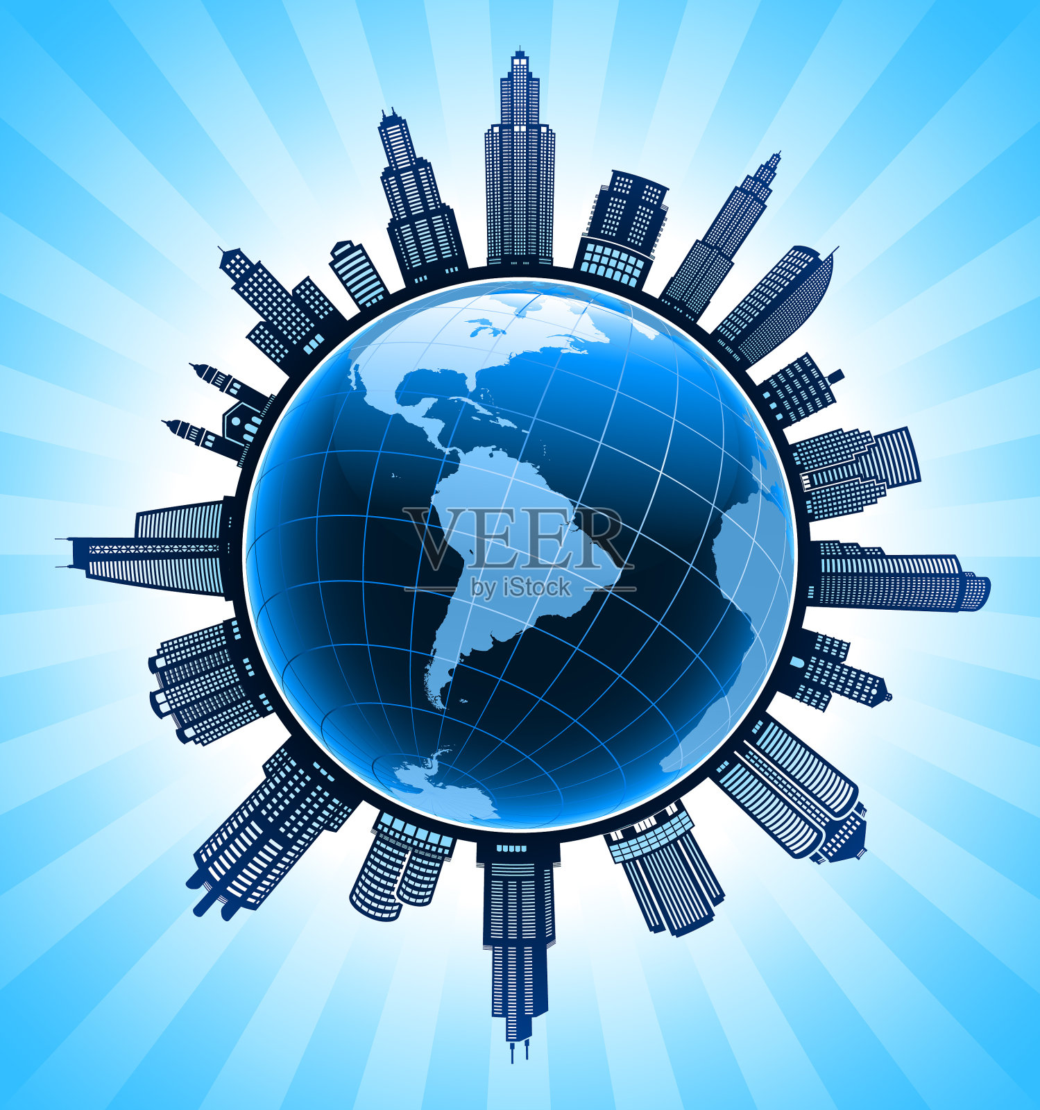 行星地球黑白城市景观天际线背景插画图片素材