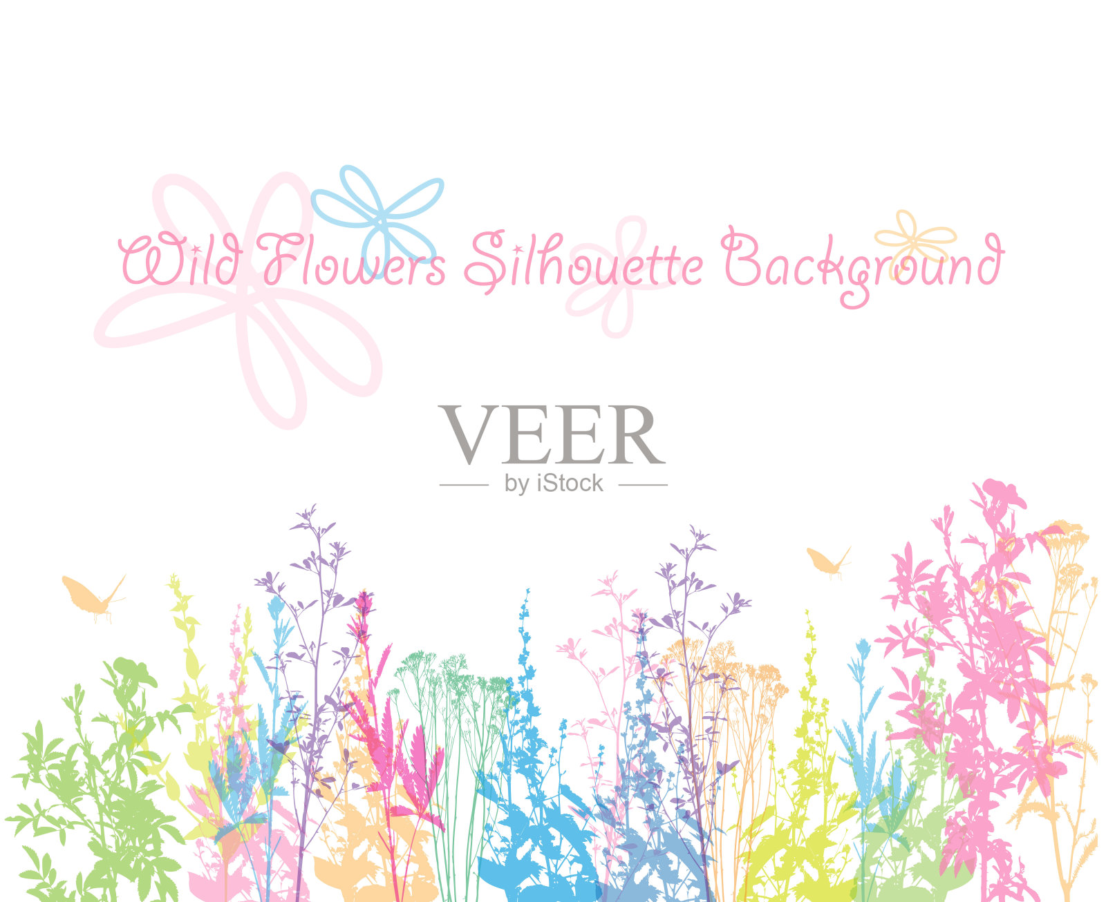 野花春天彩笔插画图片素材