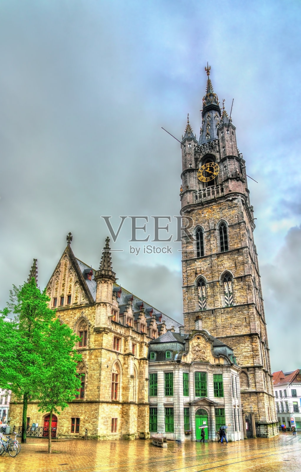 根特钟楼，比利时最高的钟楼，联合国教科文组织世界遗产照片摄影图片