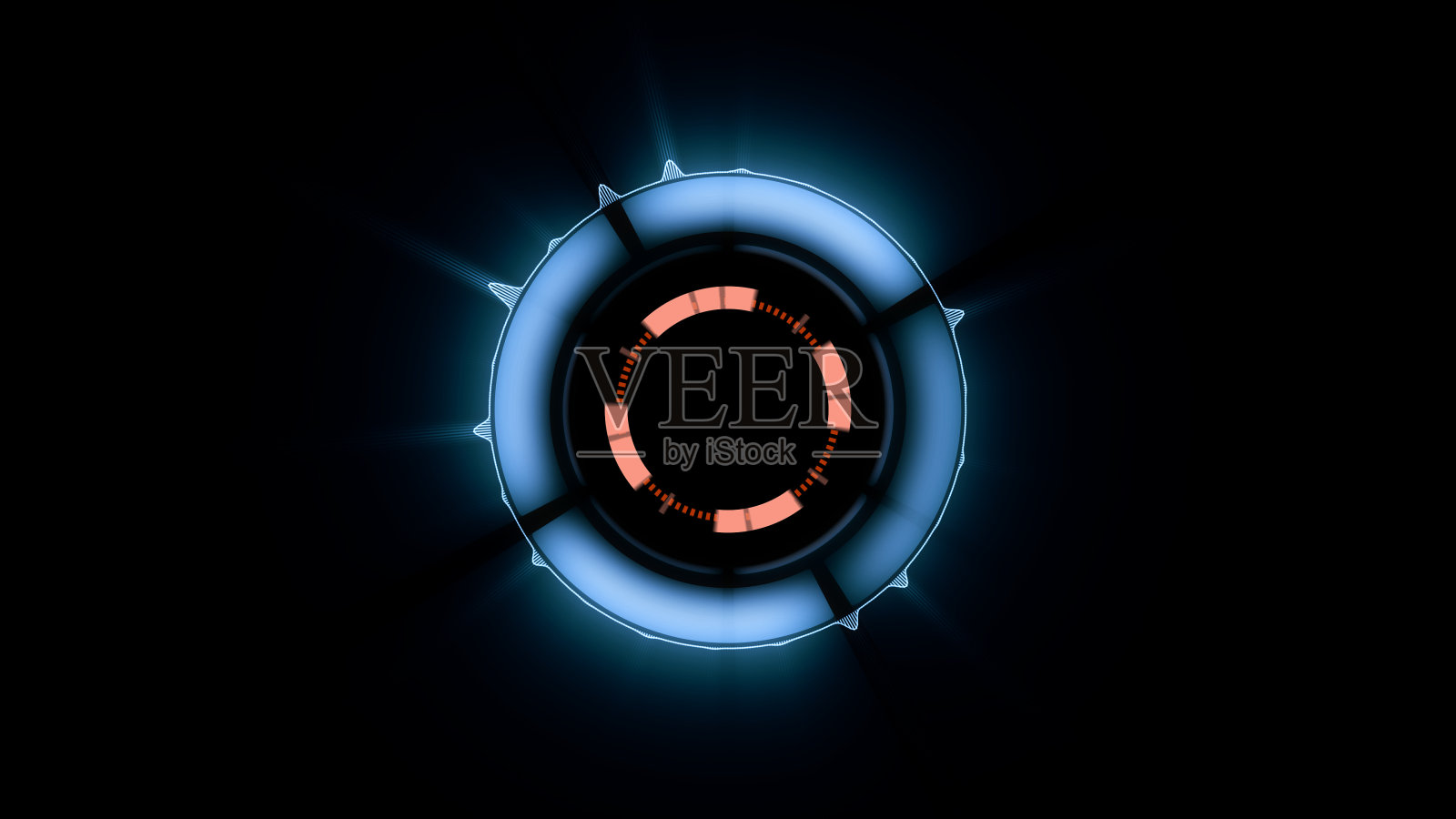 科幻HUD抽象背景，蓝色圆模拟波，破折号圆和发光风格。插画图片素材