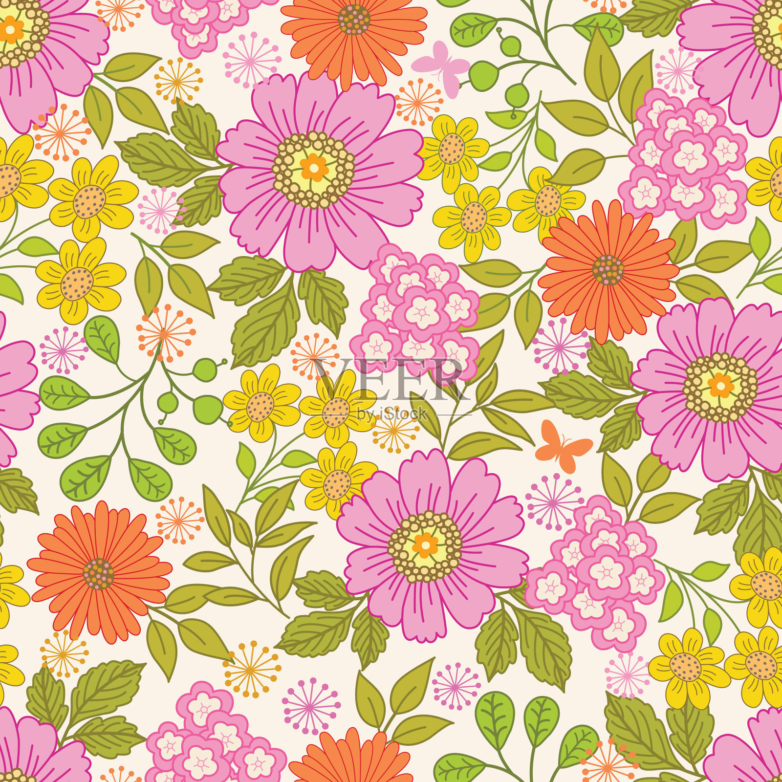 花无缝图案。插画图片素材