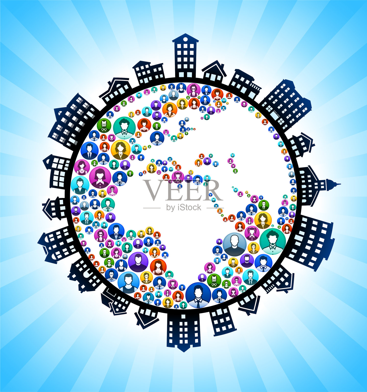 行星地球人农村城市景观天际线背景插画图片素材