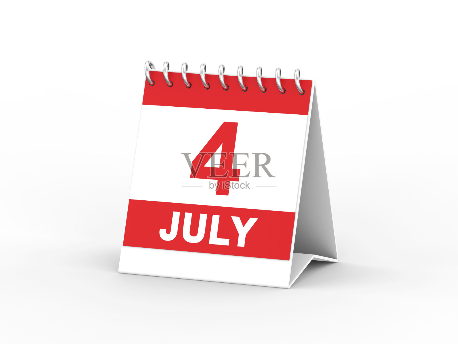 3D插图4四个7月红白日历提醒与阴影照片摄影图片