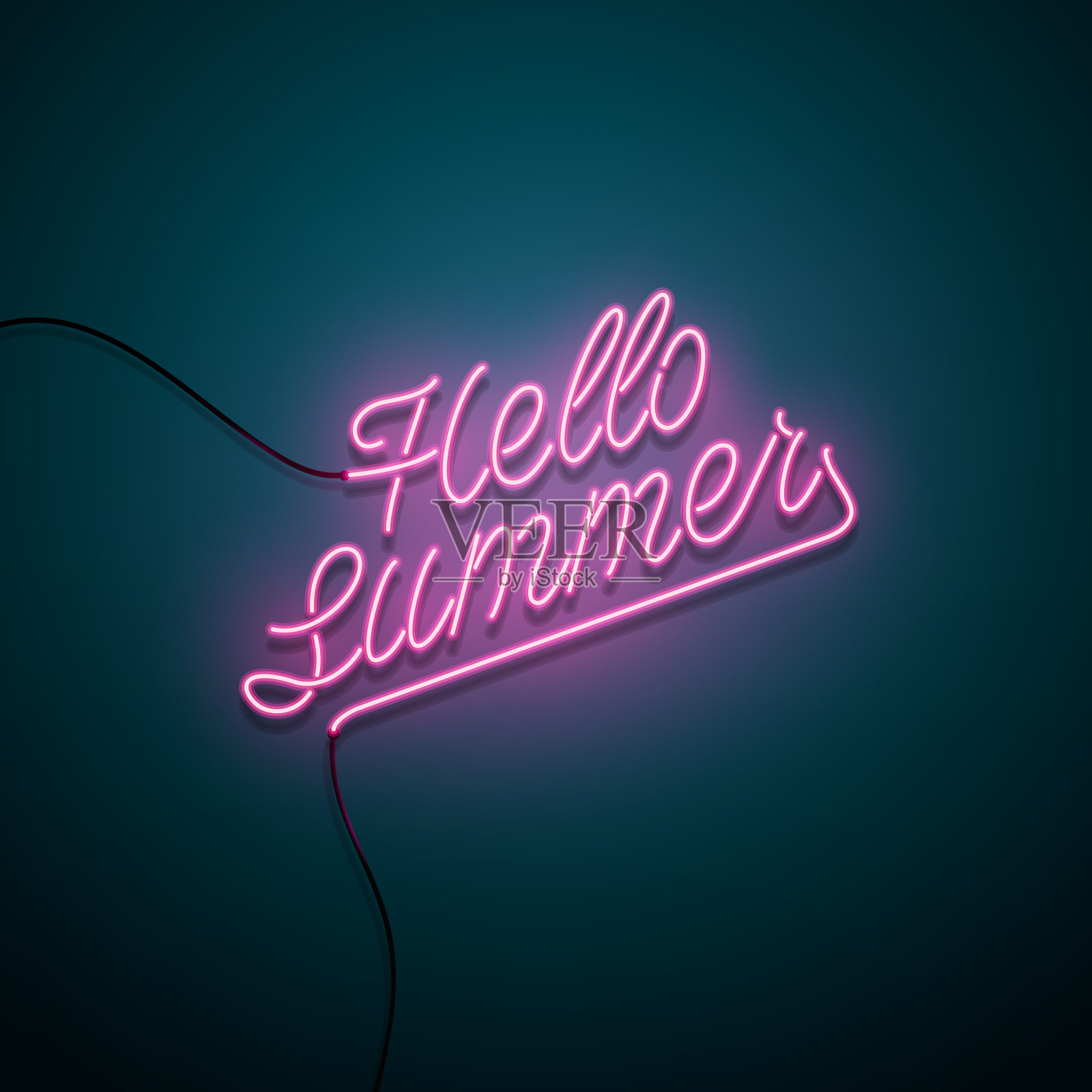 你好夏日霓虹招牌插画图片素材