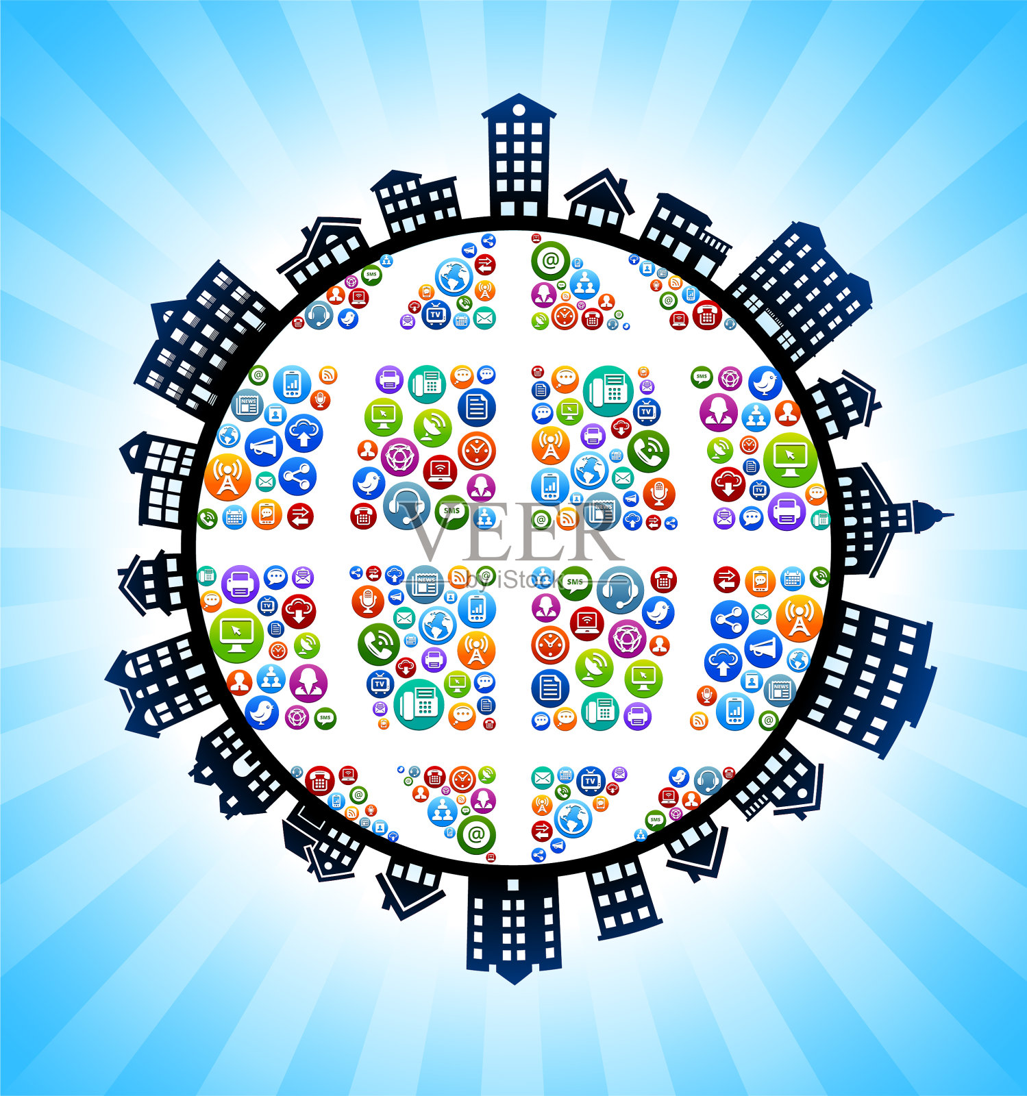 地球互联网技术农村城市景观天际线背景插画图片素材