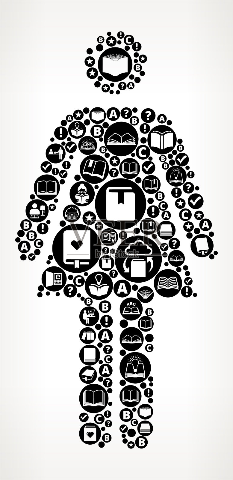 女人站着的书和阅读图标模式背景插画图片素材