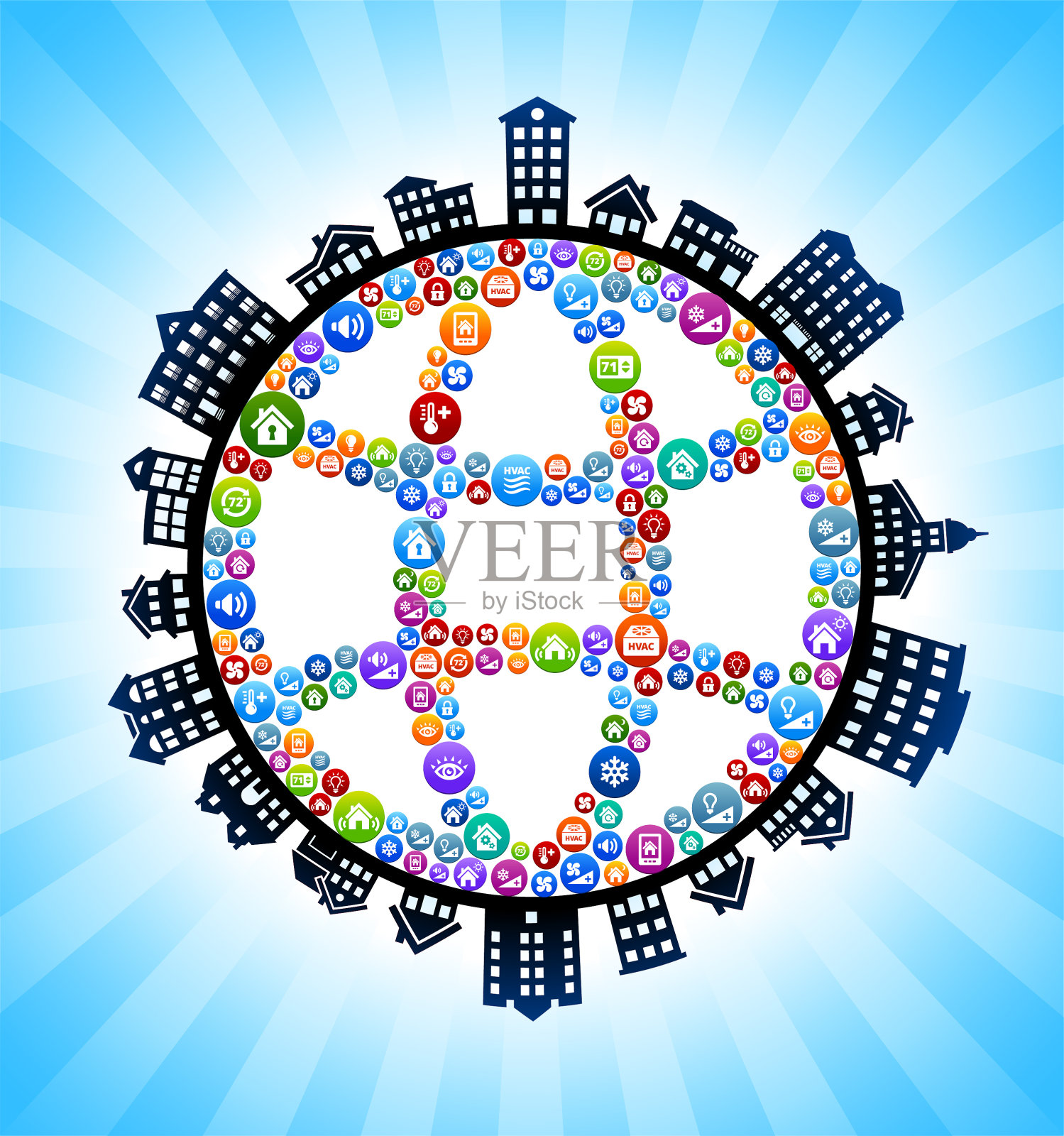 地球线框智能家居乡村城市天际线背景插画图片素材