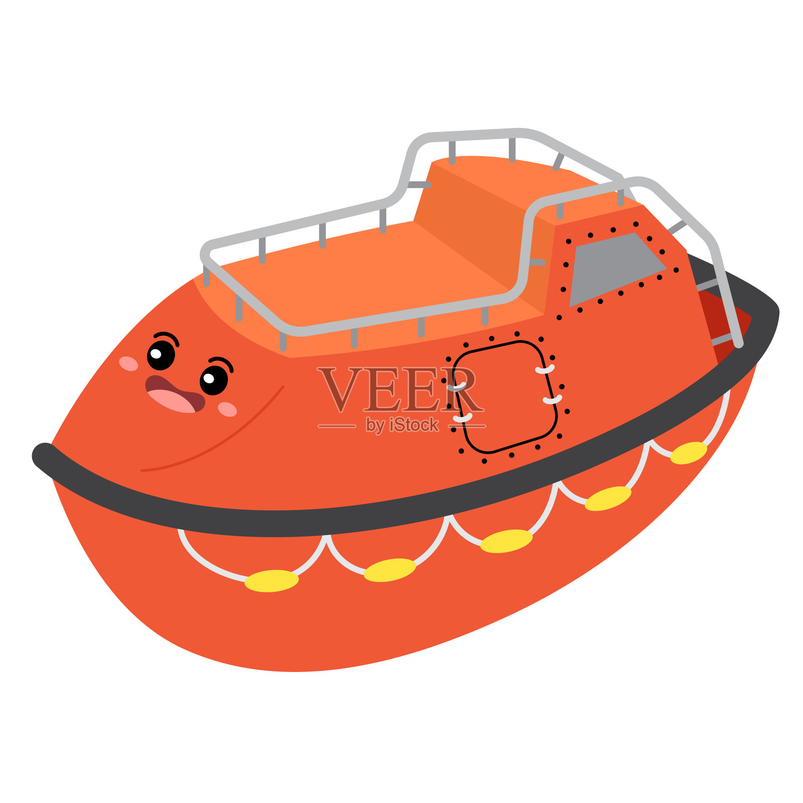 救生艇运输卡通人物透视图矢量插画设计元素图片