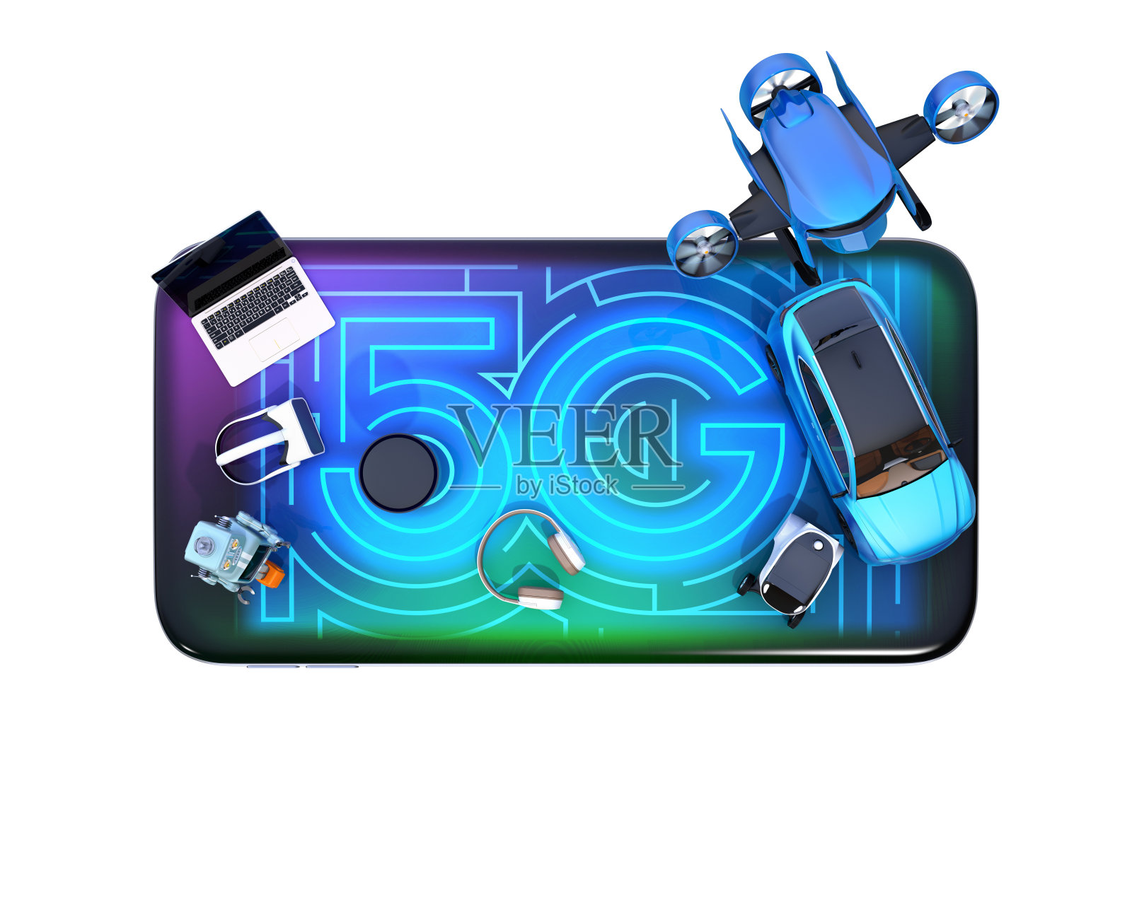 智能家电、无人机、自动驾驶汽车和智能手机上的机器人照片摄影图片