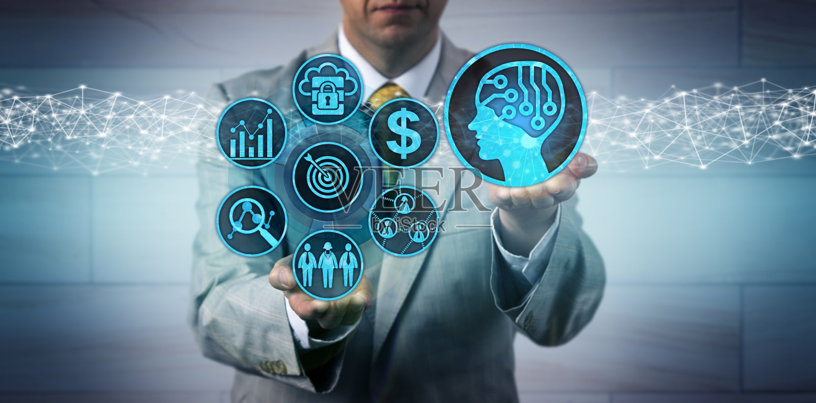 经理扩大销售和营销通过AI应用程序照片摄影图片