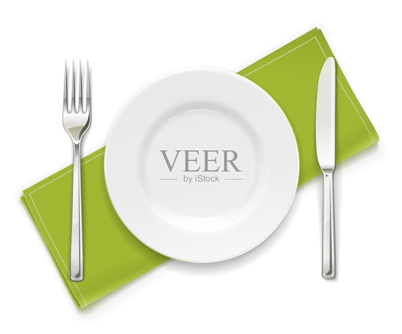 盘子，叉子和刀。一套餐具。设计元素图片