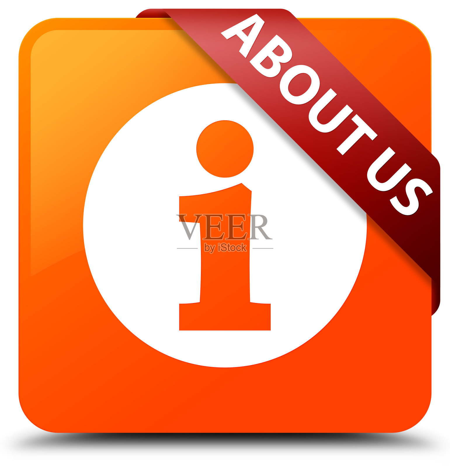 关于我们橙色方形纽扣红色丝带在角落插画图片素材