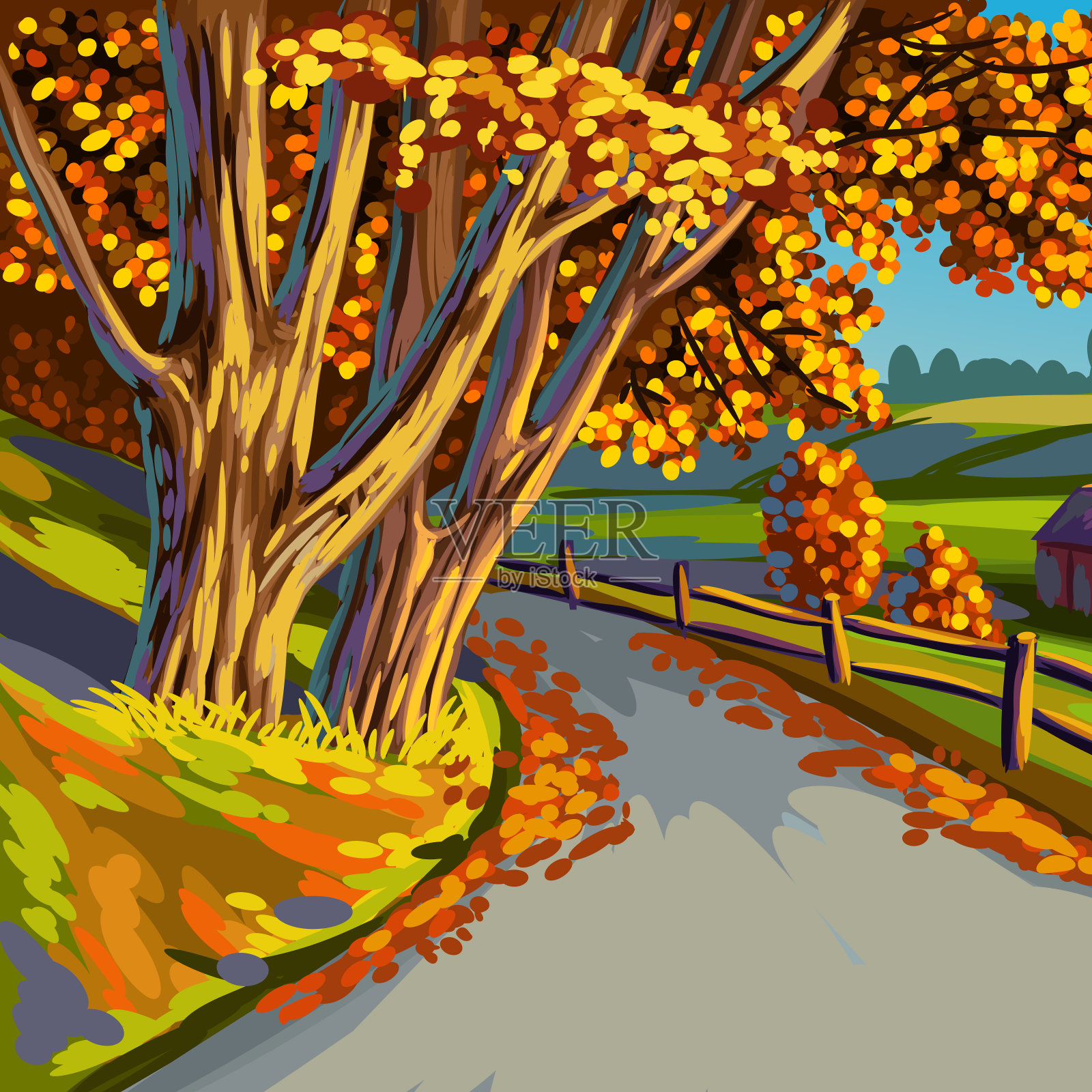 美丽的秋天的风景插画图片素材