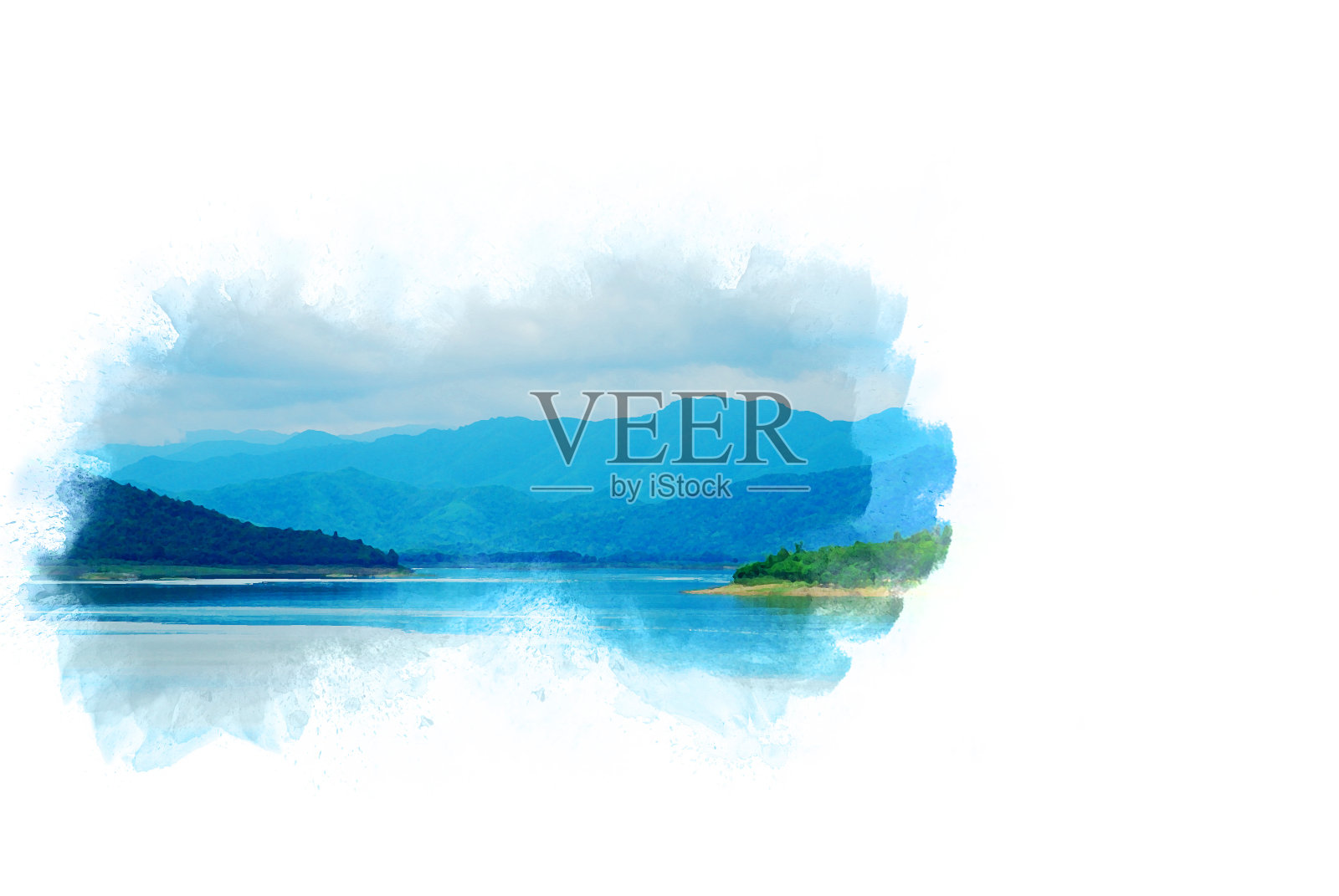 在水彩插画背景上抽象彩色山野风景。插画图片素材