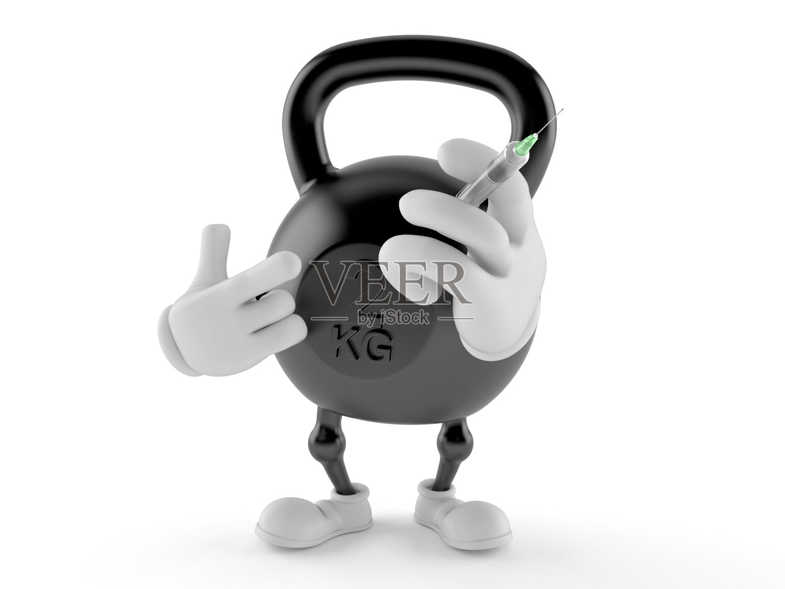 壶铃人物拿着注射器照片摄影图片