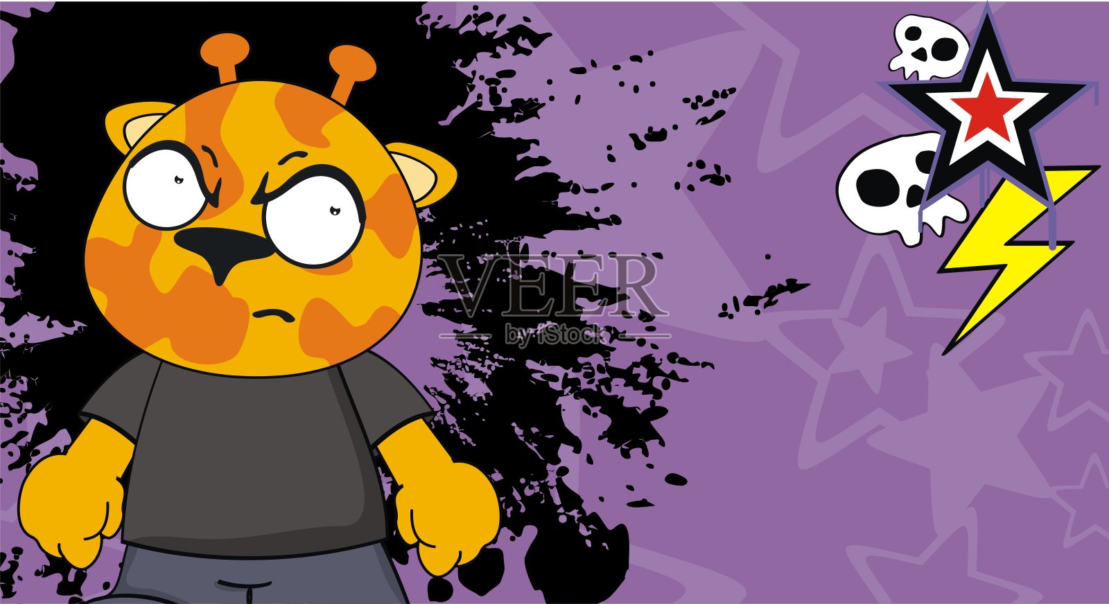 愤怒的小长颈鹿小孩卡通表情背景插画图片素材