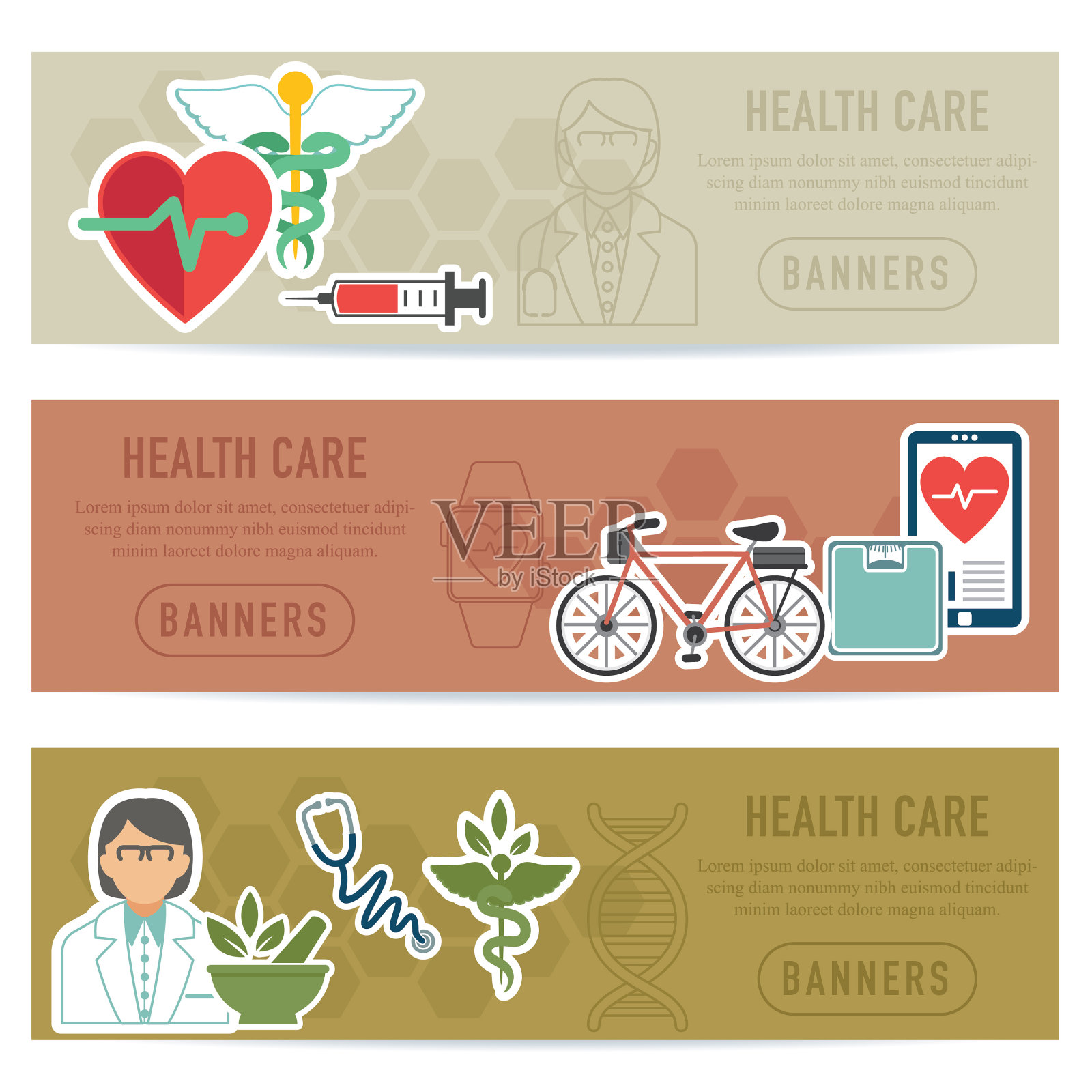 六边形背景与医疗保健图标插画图片素材