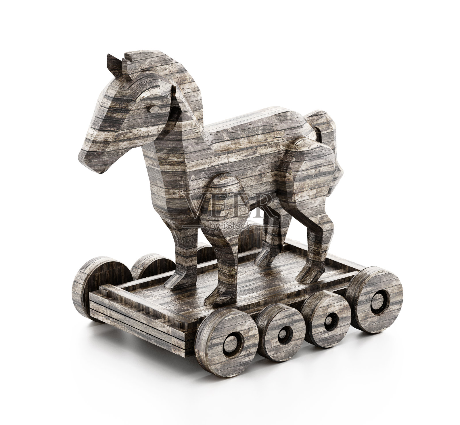 老木头纹理特洛伊木马孤立在白色照片摄影图片