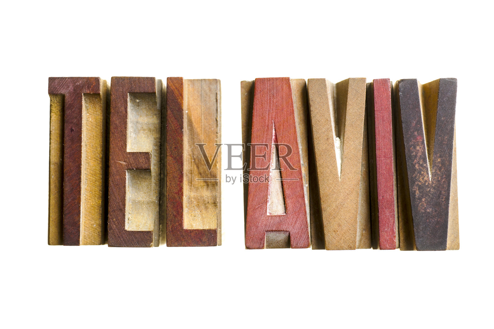 特拉维夫市名称孤立的白色背景照片摄影图片