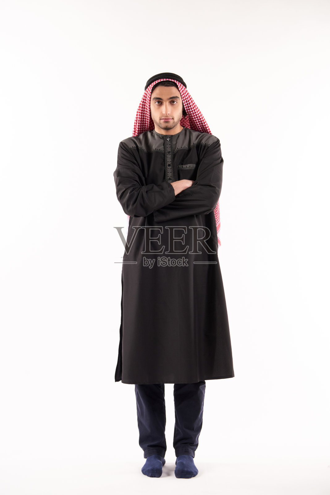 一个阿拉伯人在库菲亚的肖像照片摄影图片