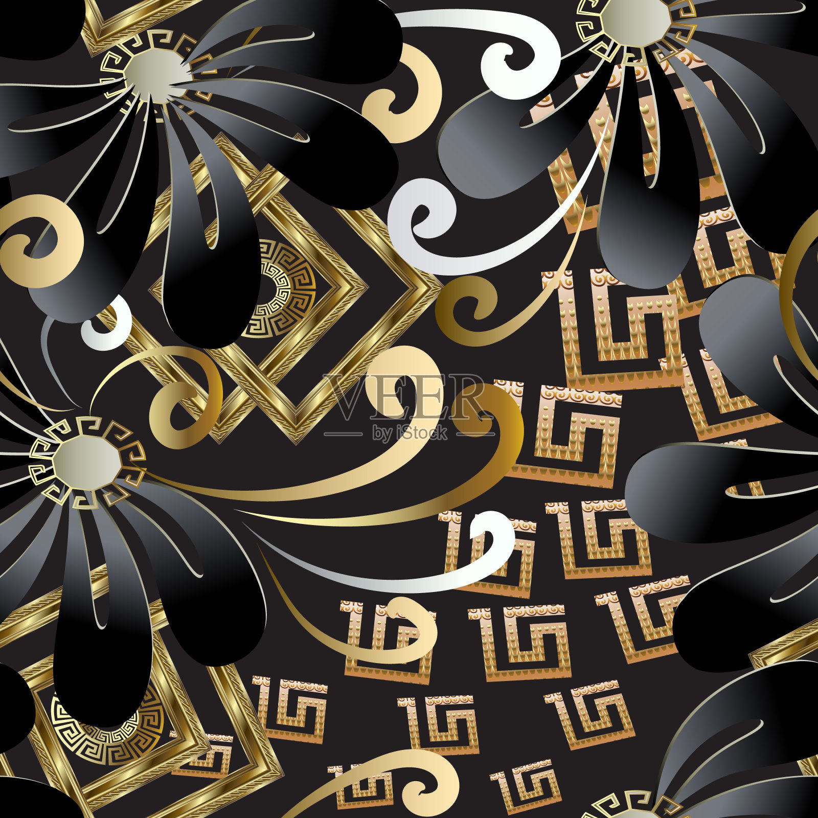 希腊花矢无缝花纹装饰插画图片素材