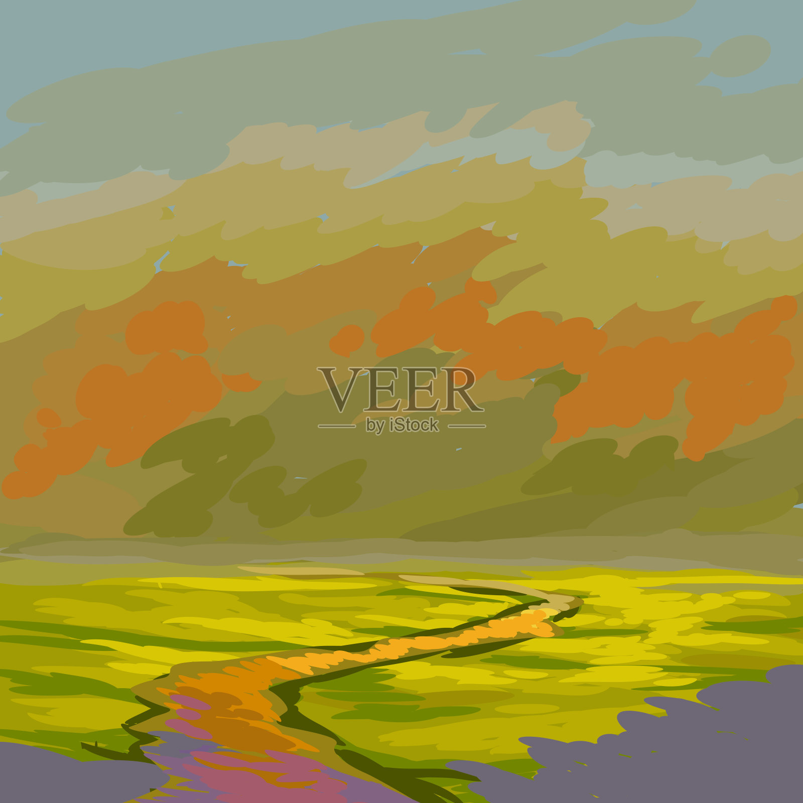 美丽的秋天的风景插画图片素材