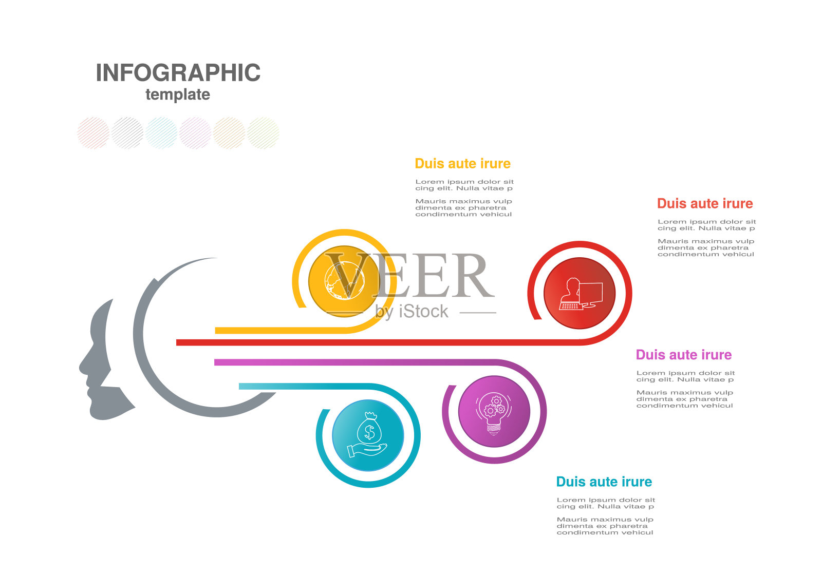 矢量信息图模板与圆。有选择的业务概念。用于工作流布局，时间轴信息图，图表，流程图，流程，业务步骤选项，横幅，网页设计，演示。插画图片素材