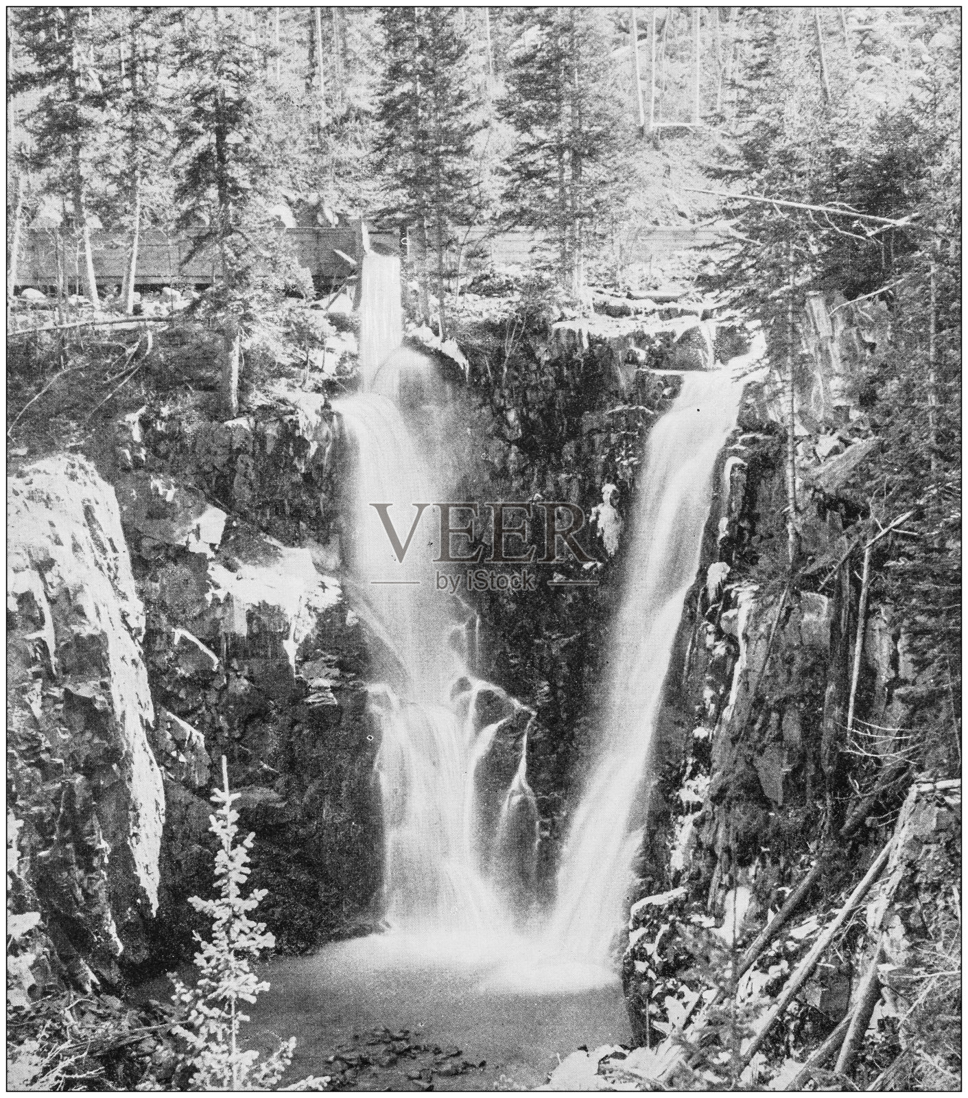 美国著名景观古董照片：科罗拉多州埃姆斯双瀑布照片摄影图片