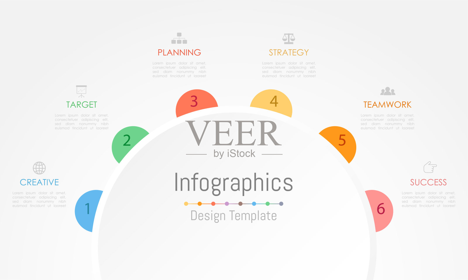 为您的商业数据提供6个选项、部分、步骤、时间表或流程的信息图表设计元素。矢量插图。插画图片素材