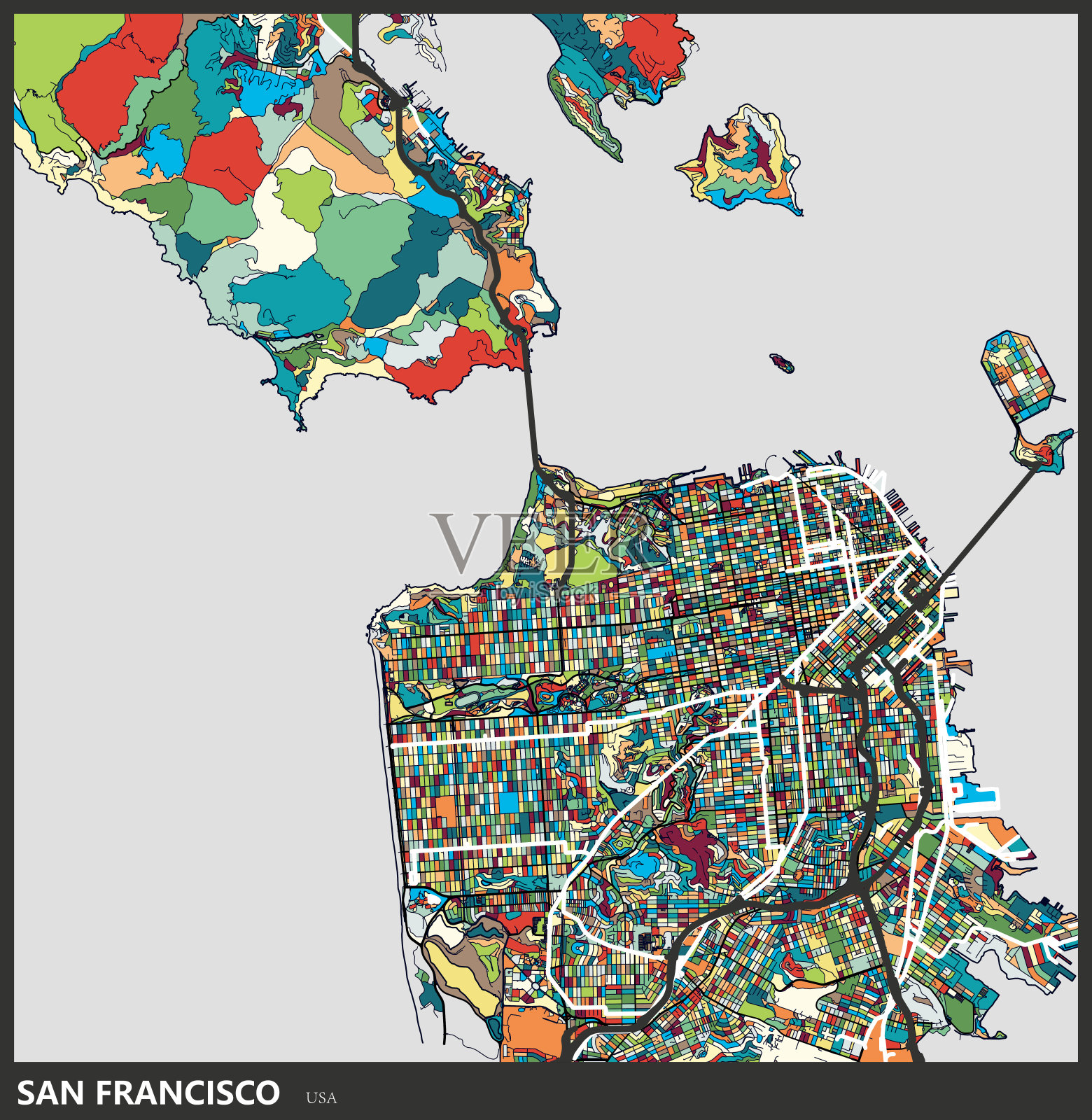 旧金山城市地图的艺术插图插画图片素材