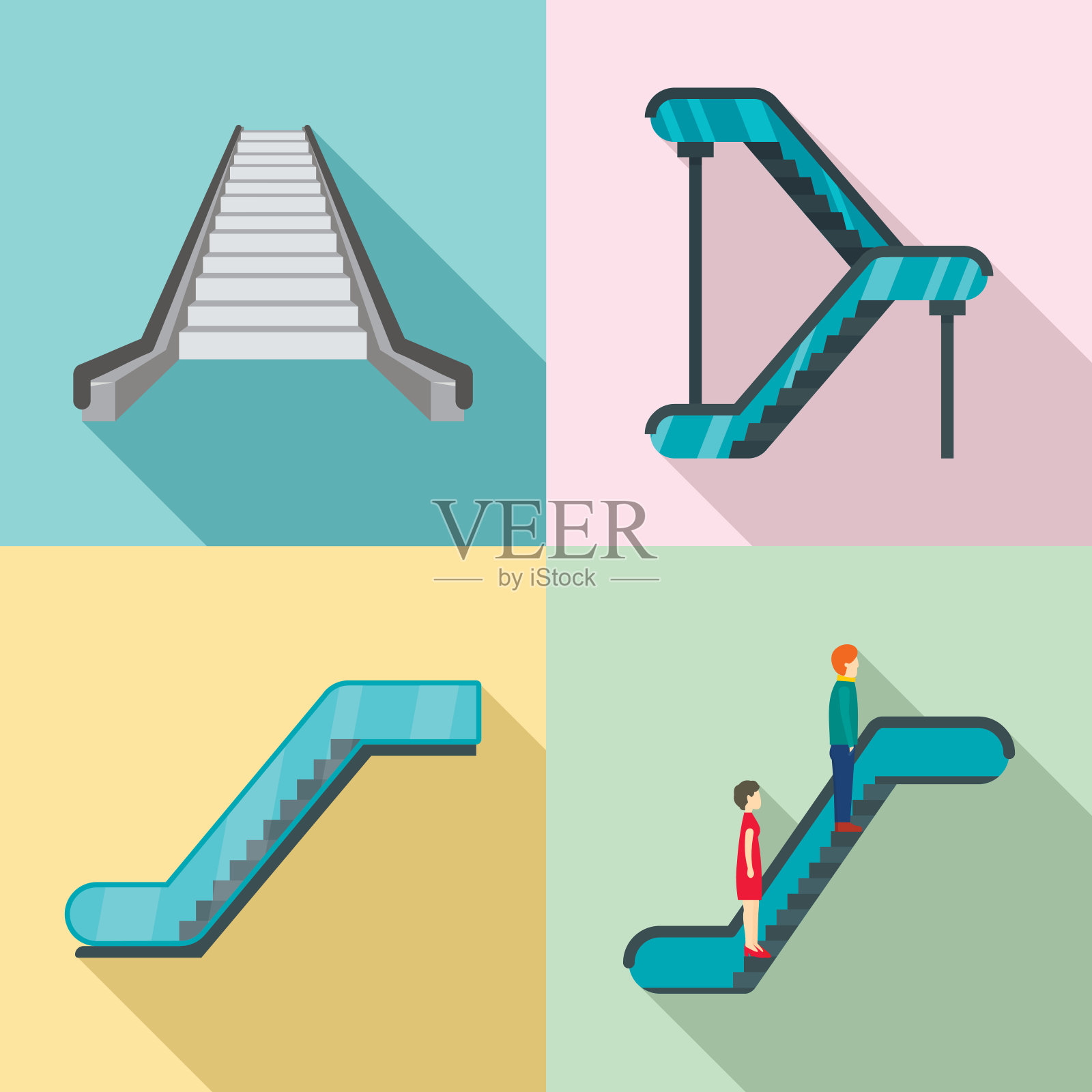 自动扶梯电梯图标设置，平面风格插画图片素材