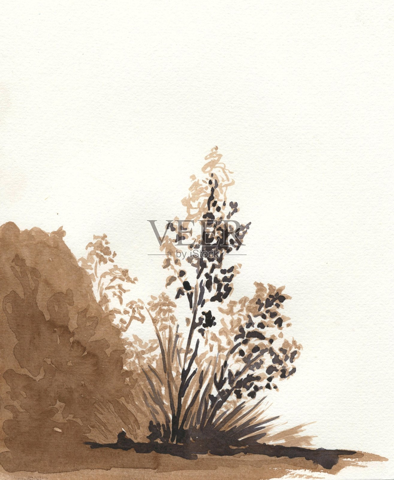 灌木，植物，大树，棕色墨水图案插画图片素材