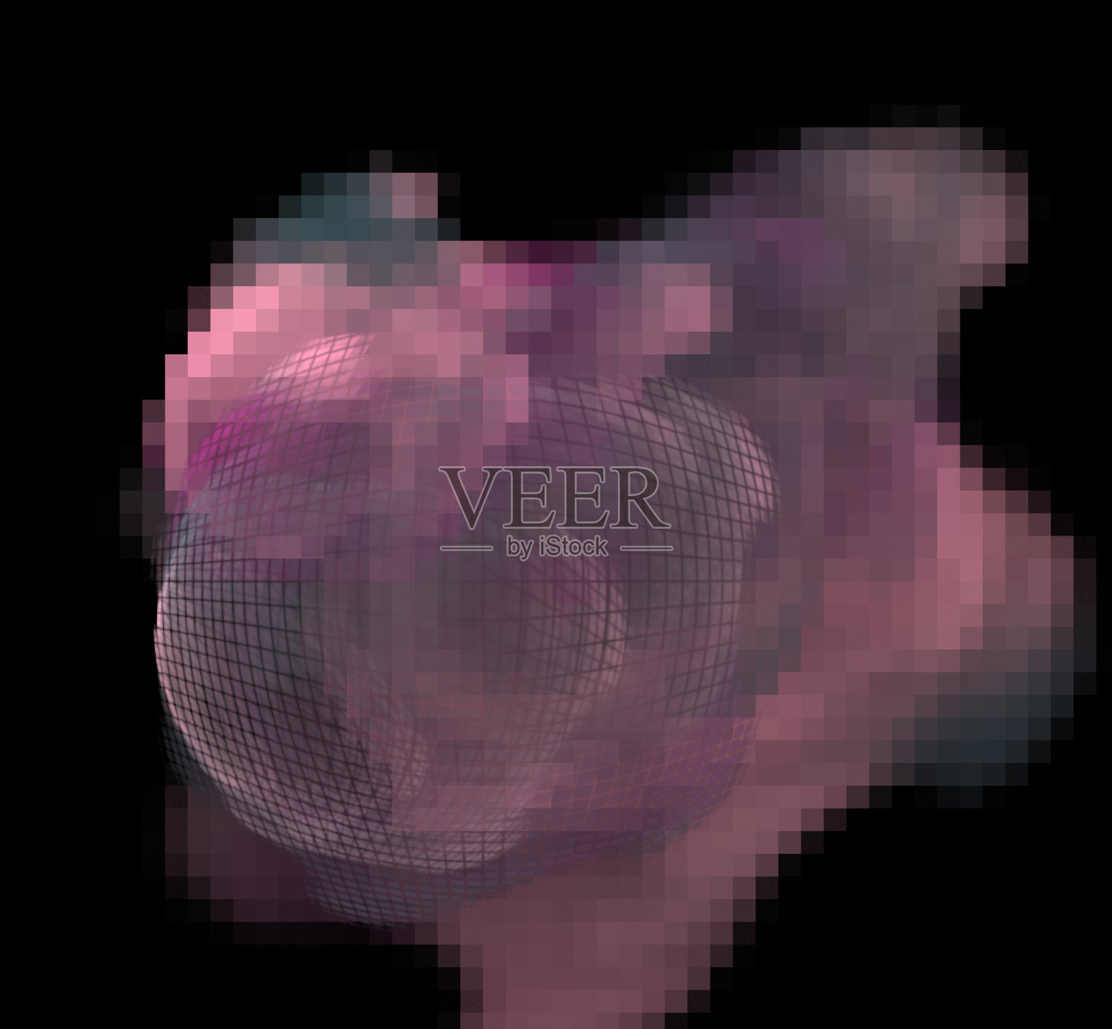 球形粉红灰色像素分形在黑色背景。照片摄影图片