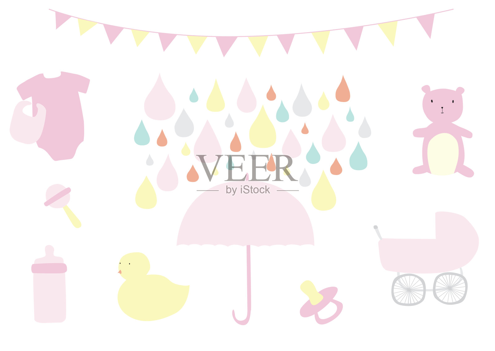 女婴淋浴图标集插画图片素材