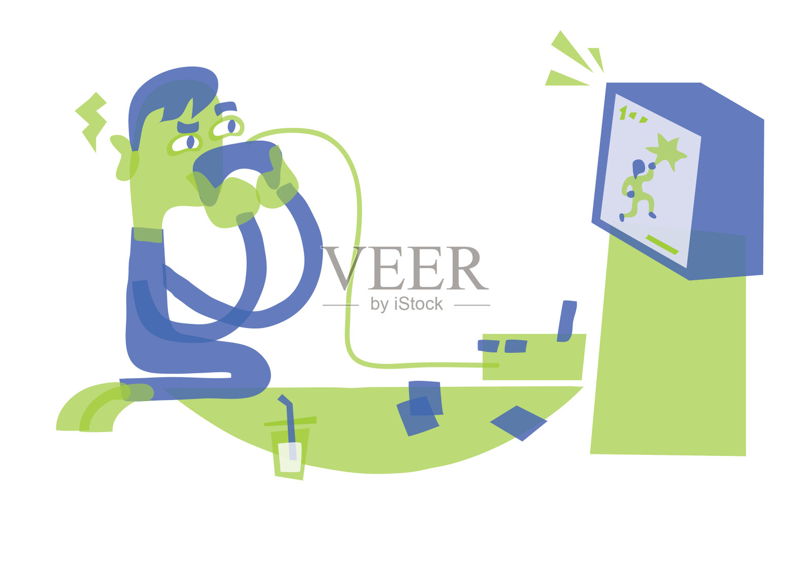 玩电子游戏的孩子插画图片素材